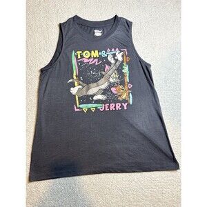 Hanna Barbera Tom and Jerry Women's Sleeveless Graphic T-Shirt Size L Gray